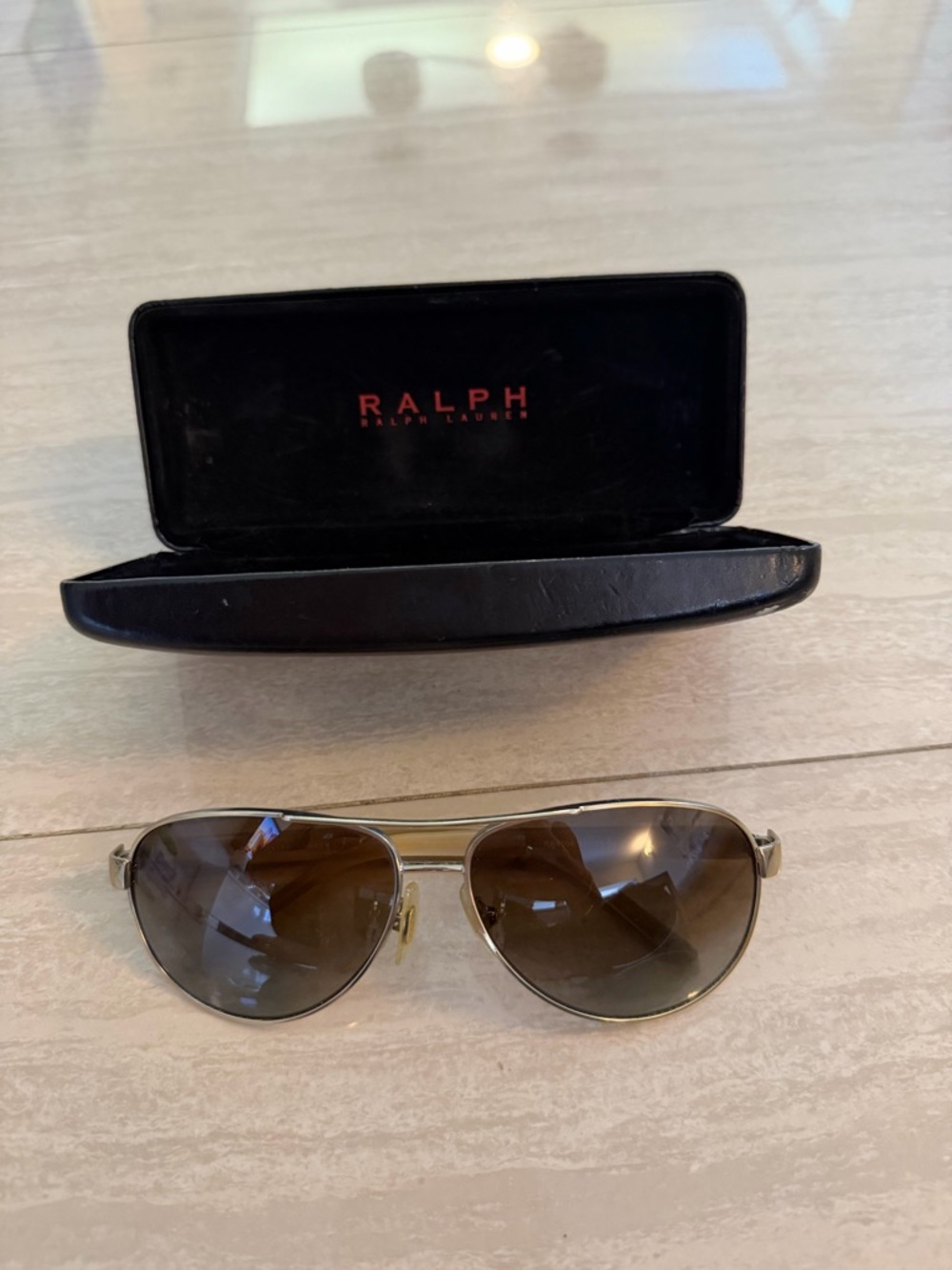 Ralph Lauren Gold Frame Aviator Sunglasses with Brown Lenses
